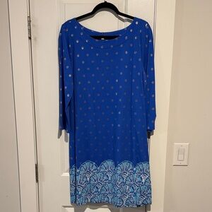Lilly Pulitzer Pima Cotton Dress in blue with gold accents